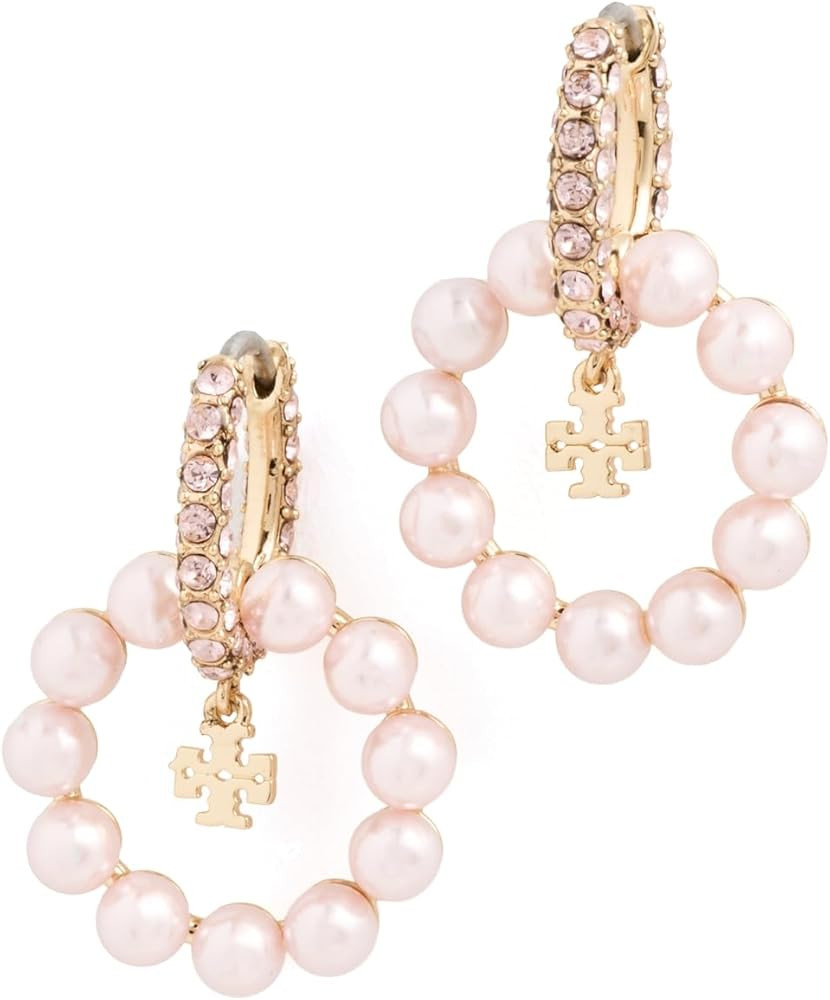 Amazon.com: Tory Burch Women's Moondance Pearl Hoop Earrings, Pink, One Size: Clothing, Shoes & J... | Amazon (US)