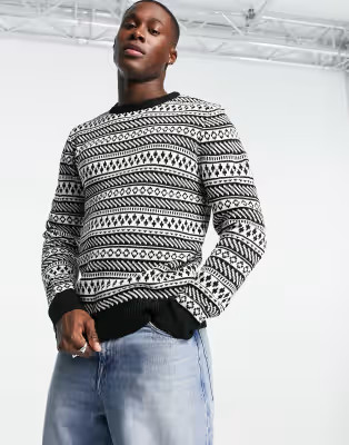 Brave Soul Christmas fairisle sweater in jet black | ASOS (Global)