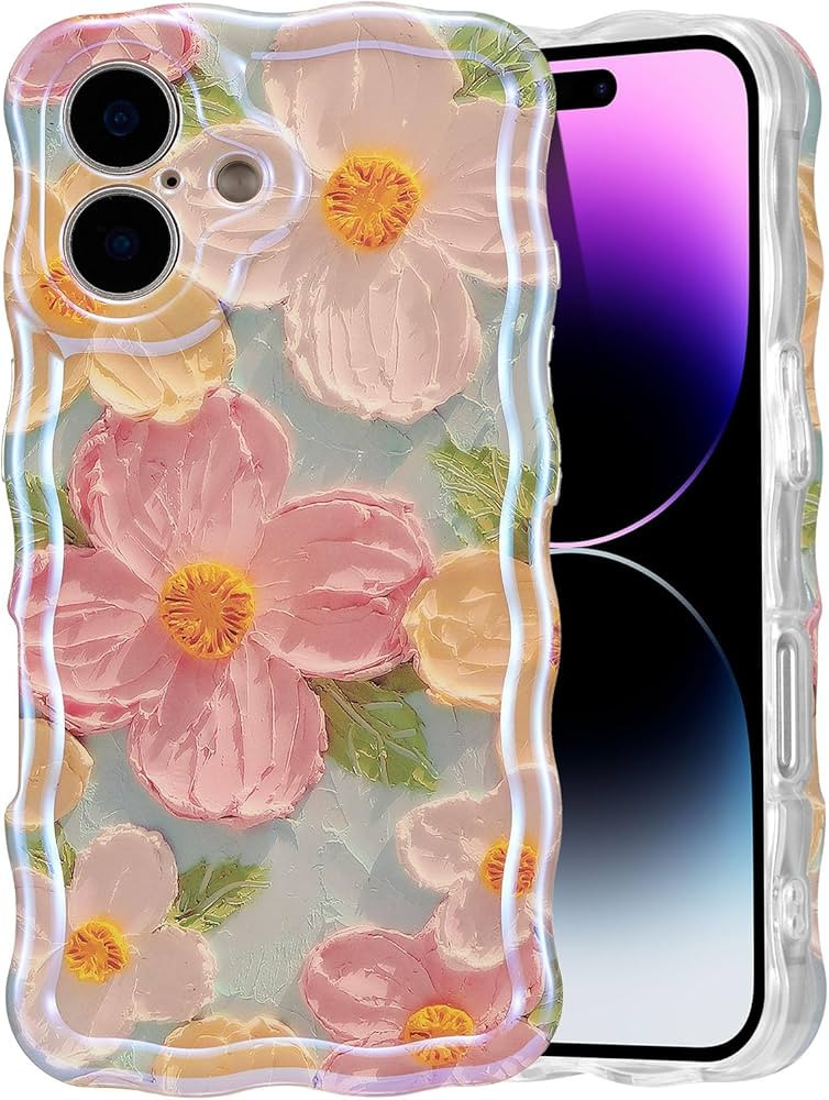 Amazon.com: EYZUTAK Case for iPhone 16, Colorful Retro Oil Painting Printed Flower Laser Glossy P... | Amazon (US)