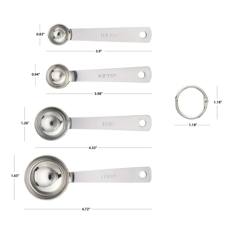Mainstays Kitchen Stainless Steel 4-Piece Nesting Measuring Spoons Set, Stainless Steel Finish | Walmart (US)