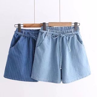 Pinstriped Denim Shorts | YesStyle Global
