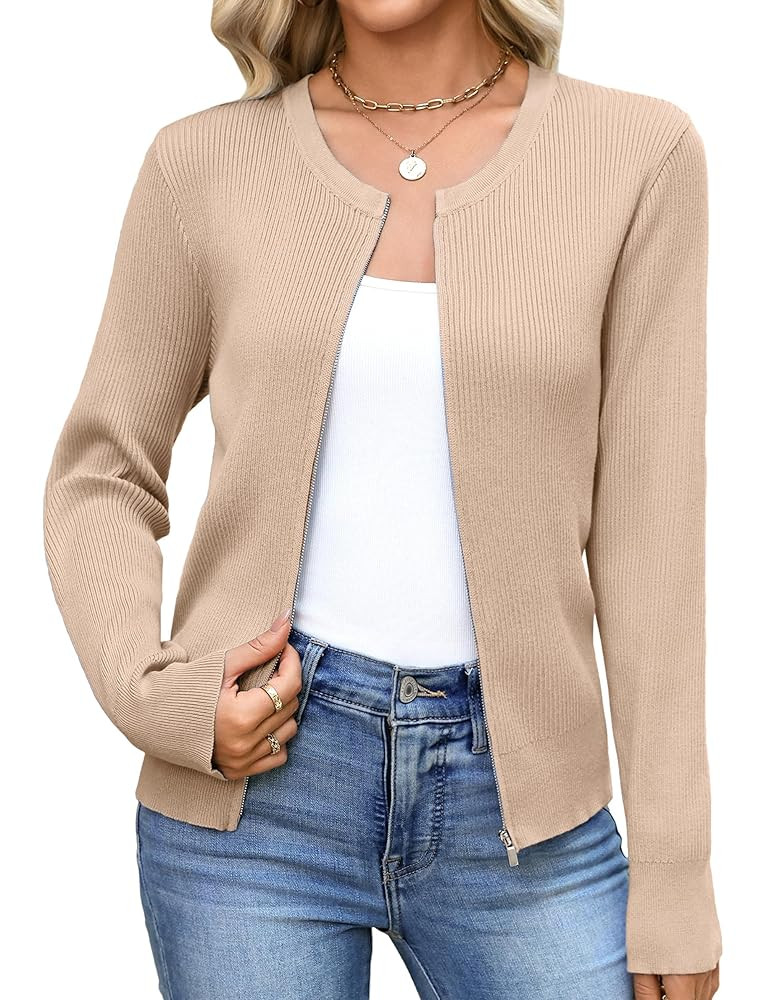Totatuit Womens Long Sleeve Zip Up Sweater Cardigans Knitted Lightweight Zipper Jacket | Amazon (US)