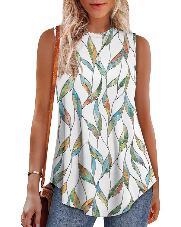 OFEEFAN High Neck Tank Tops for Women Loose Fit Sleeveless Top Summer Clothes Womens Tunic Tops t... | Amazon (US)