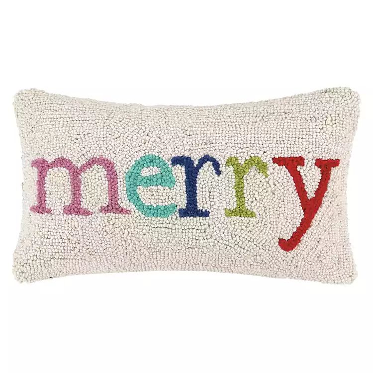 New! Multicolor Merry Hooked Wool Christmas Pillow | Kirkland's Home