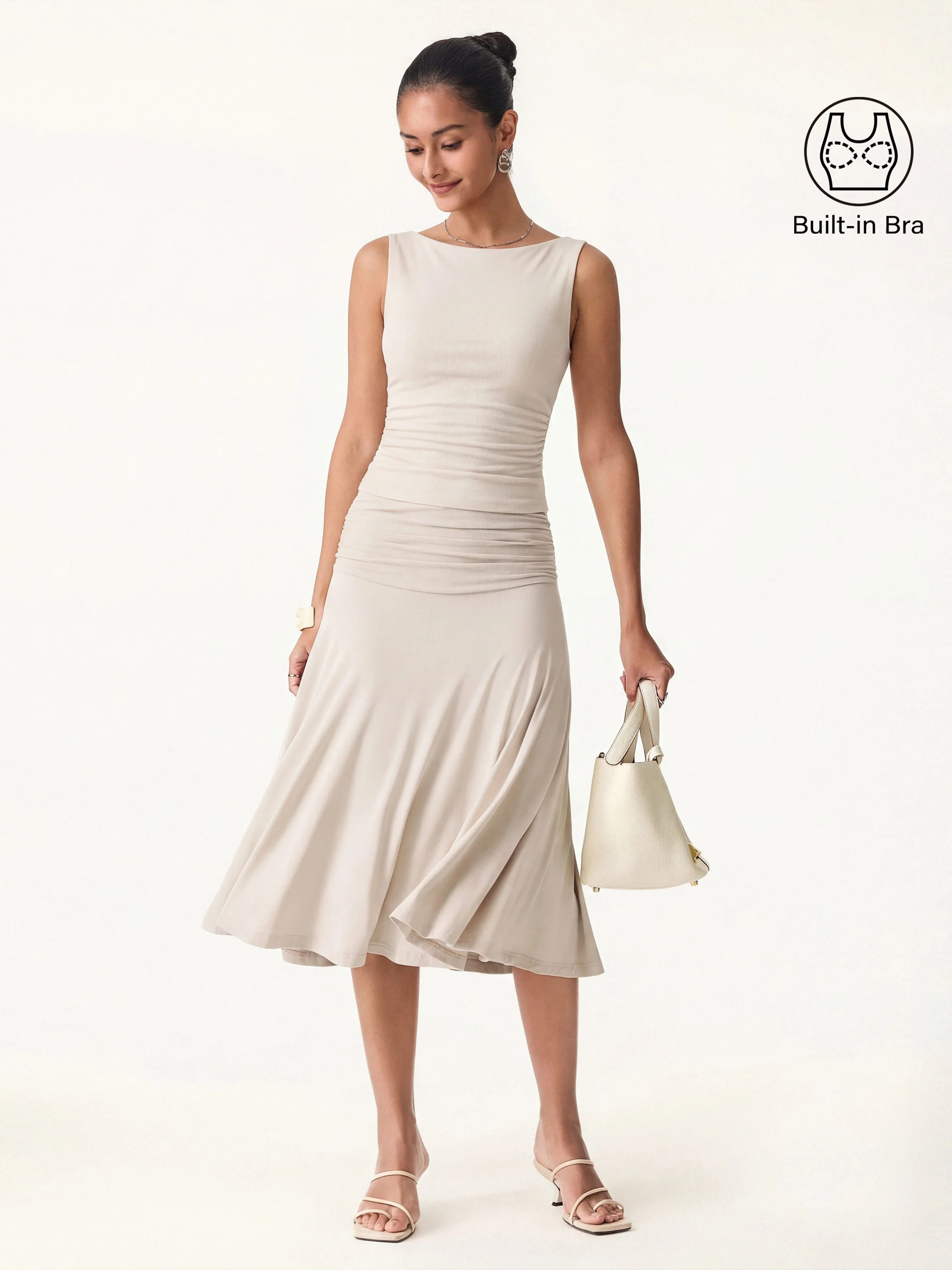 2Pcs Set Open Back Bra Tank & Side Ruched A-line Midi Skirt | OGLmove