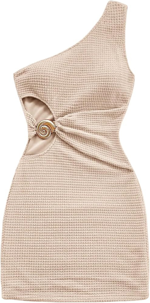 Floerns Women's Cut Out One Shoulder Mini Dress Textured Beach Bodycon Dresses | Amazon (US)