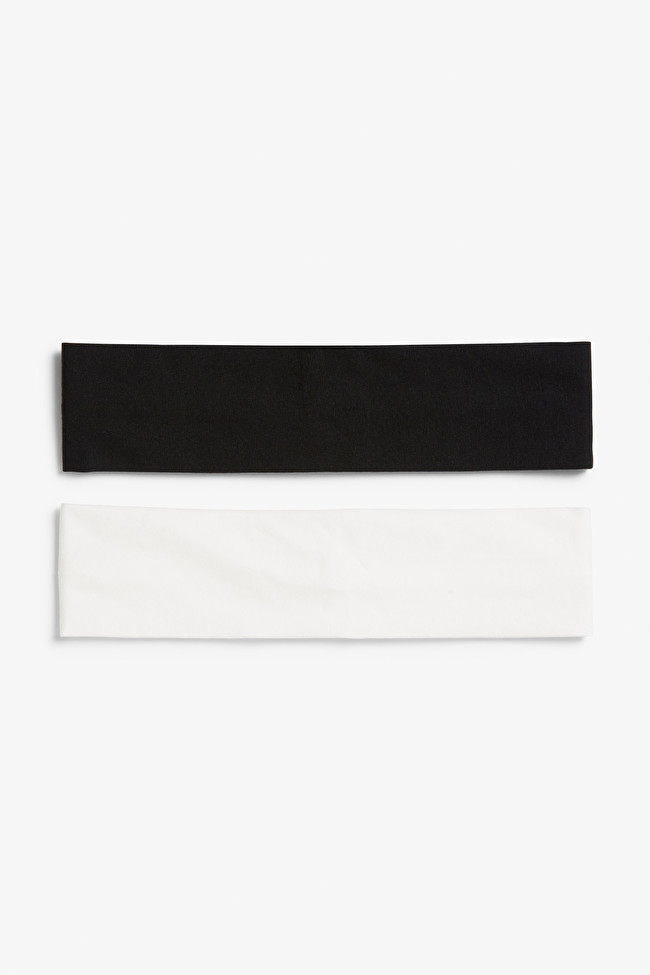 2-pack of black and white elastic headbands | Monki