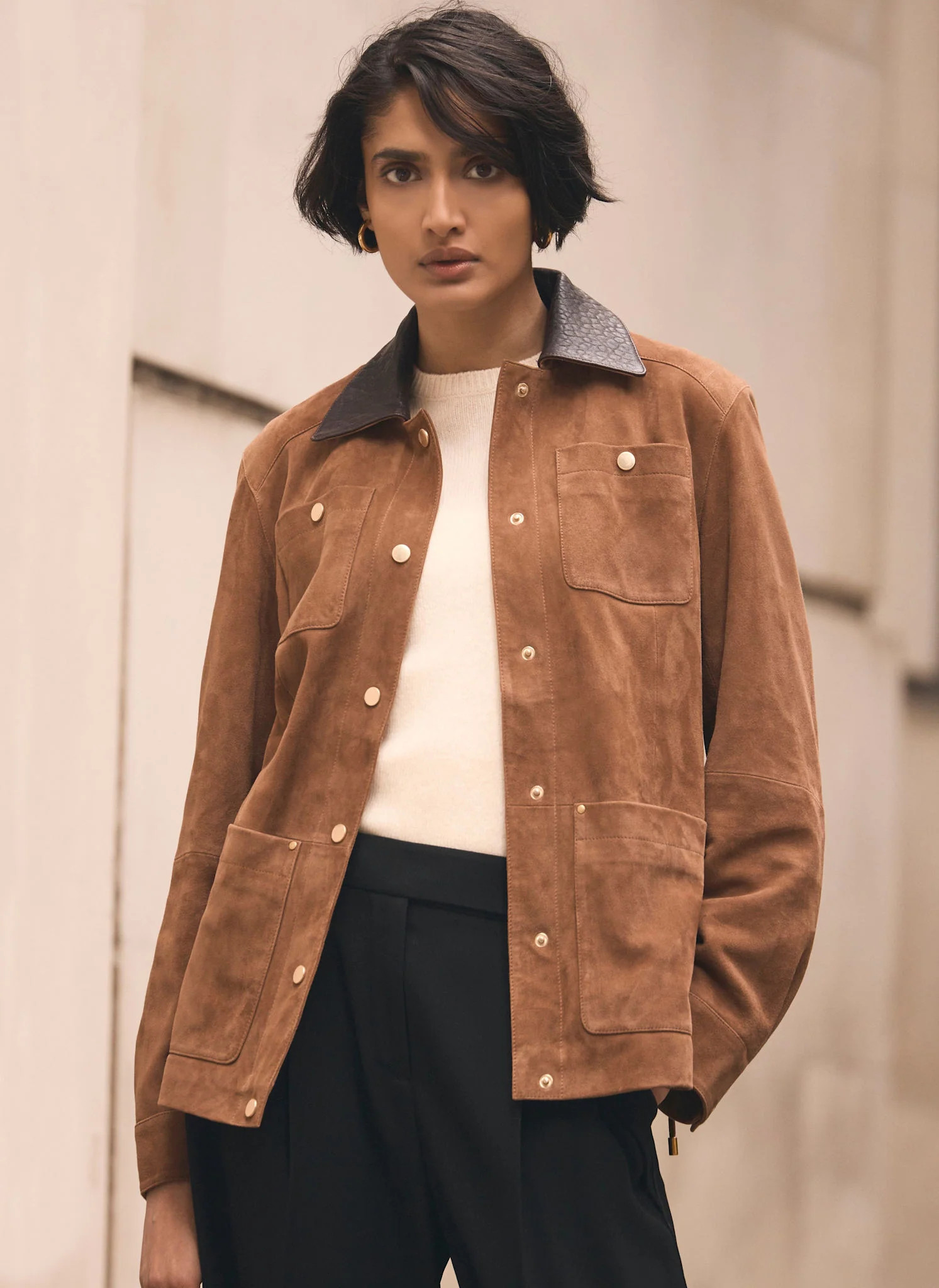 Tan Suede Barn Jacket | Mint Velvet