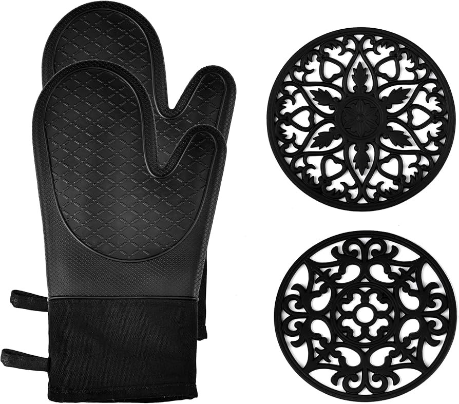 Domonic Home Oven Mitts and Pot Holders Sets, Silicone Oven Mitts Heat Resistant 600F, Soft Linin... | Amazon (US)