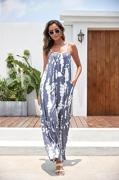 Women's Loose V Neck Sleeveless Jumpsuits Adjustable Spaghetti Strap Romper Casual Wide Legs Pant... | Amazon (US)