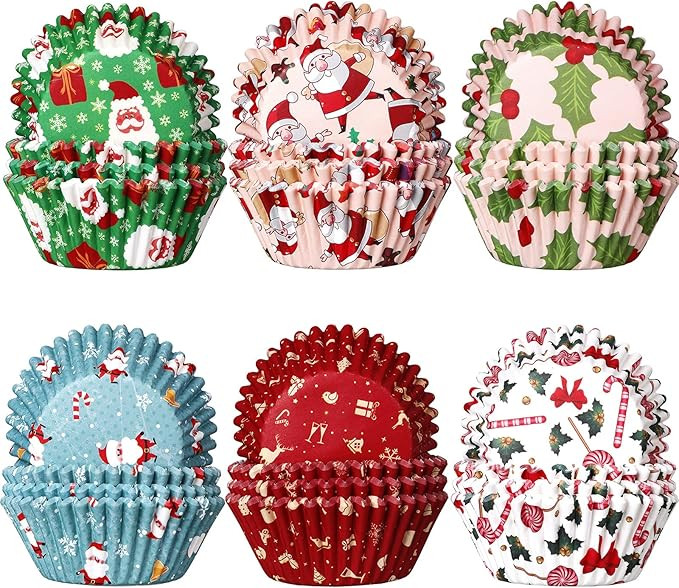 600 Pieces Christmas Cupcake Wrappers, Santa Claus Cupcake Liners, Snowman Cupcake Cups, Xmas Col... | Amazon (US)