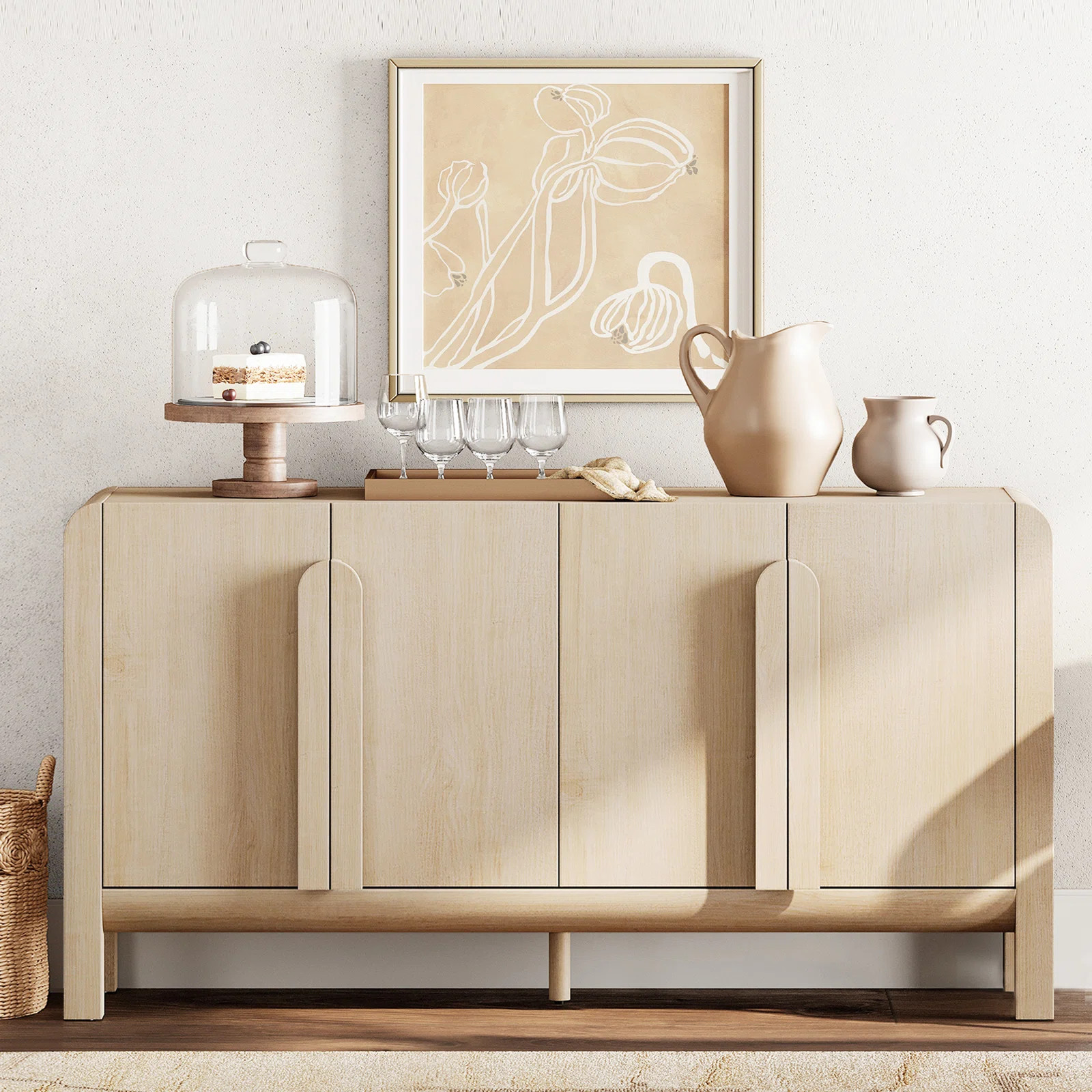 Ebern Designs 63" Modern Sideboard Buffet Cabinet With 4 Doors And Adjustable Shelves, Credenza S... | Wayfair North America