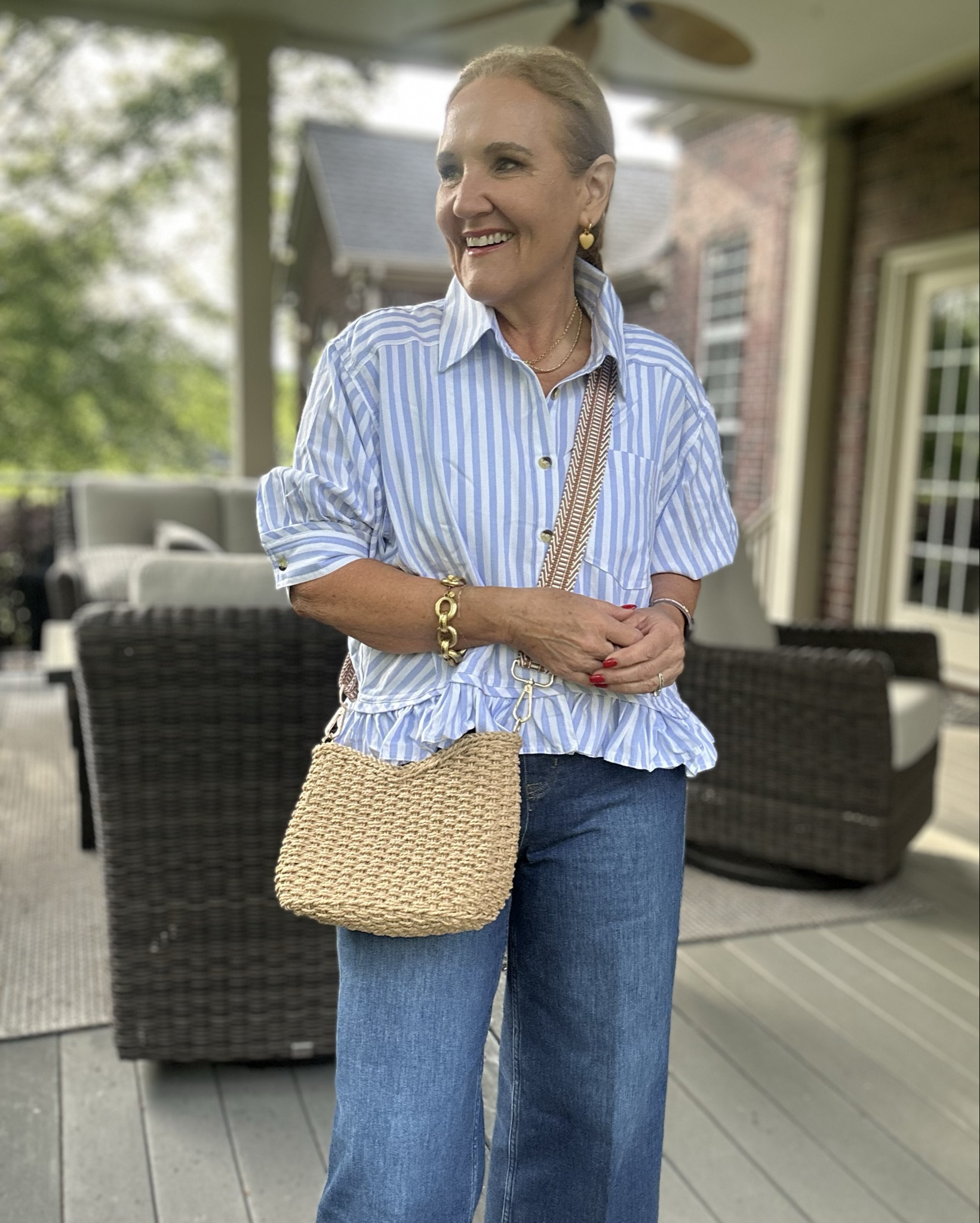 Love this easy top by Amazon. Wearing a medium. Some colors on prime shipping. Order now for the blue for the 4th! 

Spanx jeans wearing a medium petite. Instant confluence boost with spanx smooth technology. 15% off for new customers with code NANETTEXSPANX 

Amazon purse. Comes with 2 straps. Love my sandals. Swipe left to see them  

#LTKOver40 #LTKSeasonal #LTKPetite