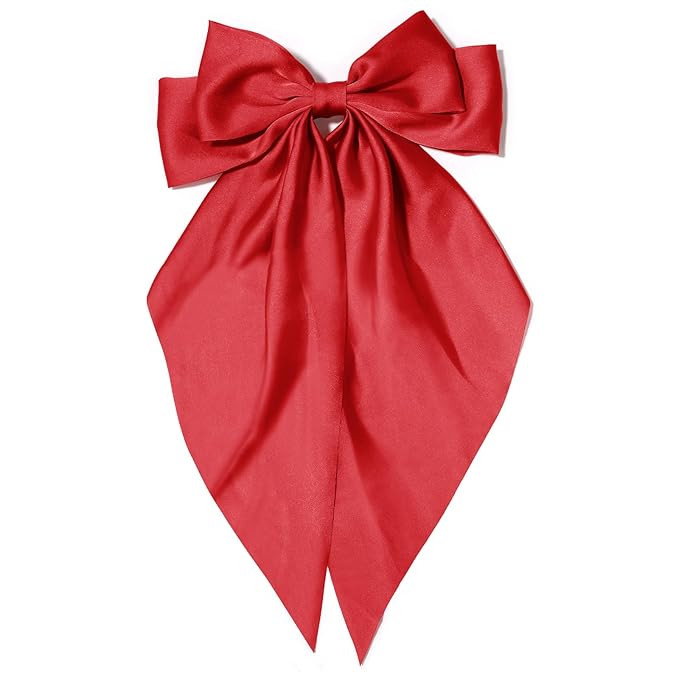 Big Red Silky Satin Hair Bows for Women - Long Tail Cute Hair Ribbons, Coquette Barrettes for Gir... | Amazon (US)