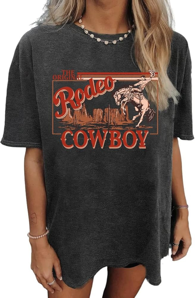 Western Shirts for Women Vintage Rodeo Shirts Wild West Cowboy T Shirt Oversized Country Music Sh... | Amazon (US)