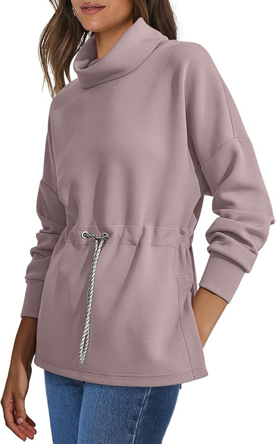 ANRABESS Womens Turtleneck Sweatshirts Drawstring Waist Pullover Tops Loose Fit Long Sleeve Hoodi... | Amazon (US)
