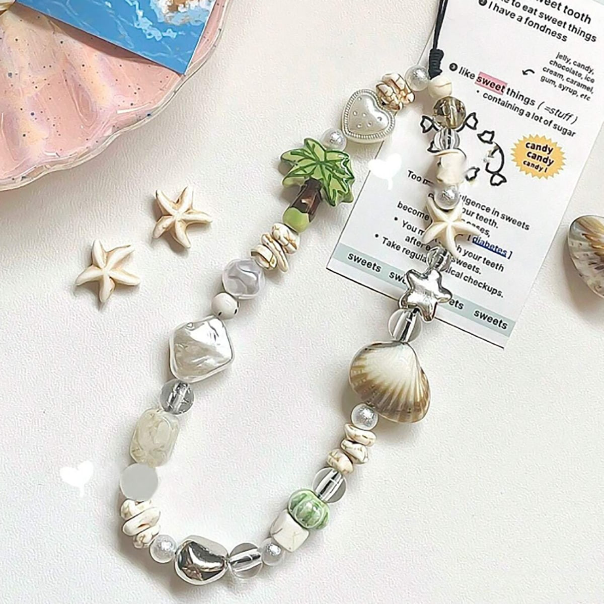 1 PC Summer Conch Shell & Beaded Diy Chain Strap Ocean Style Keychain Mobile Phone Pendant Diy Beads Ccd Chain Pendant Camera Chain For Mobile Phone | SHEIN
