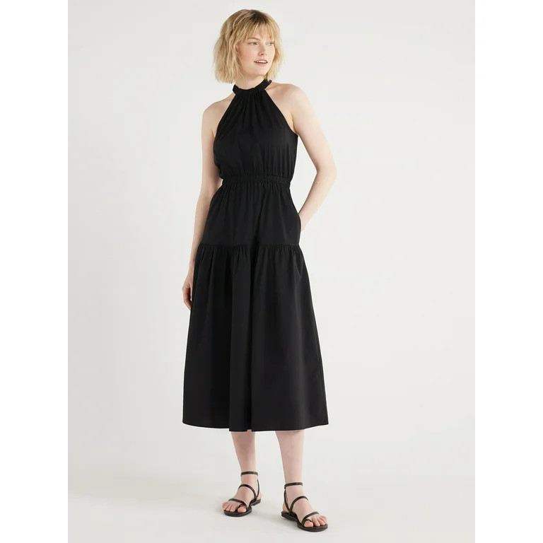 Scoop Women's Gathered Poplin Halter Dress, Sizes XS-XXL | Walmart (US)