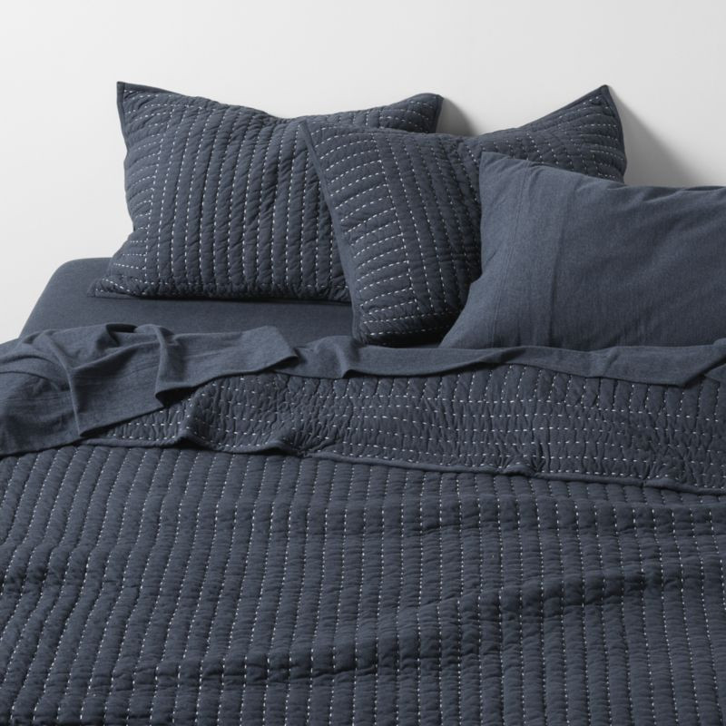 Cozysoft Organic Jersey Midnight Navy King Quilt + Reviews | Crate & Barrel | Crate & Barrel