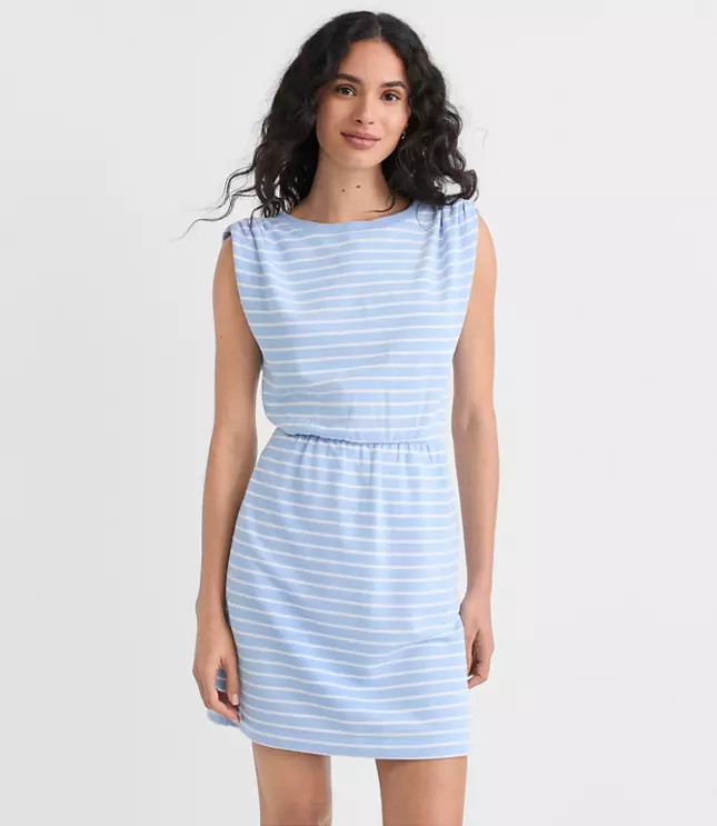 Stripe Shirred Terry Mini Pocket Dress | LOFT