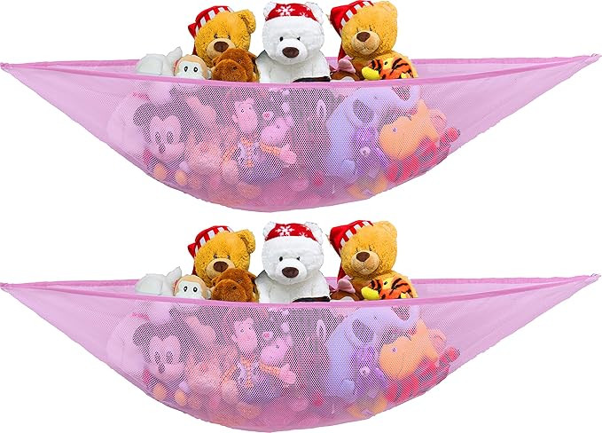 2 PK - SimpleHouseware Stuffed Animals Jumbo Toy Storage Hammock, Pink | Amazon (US)