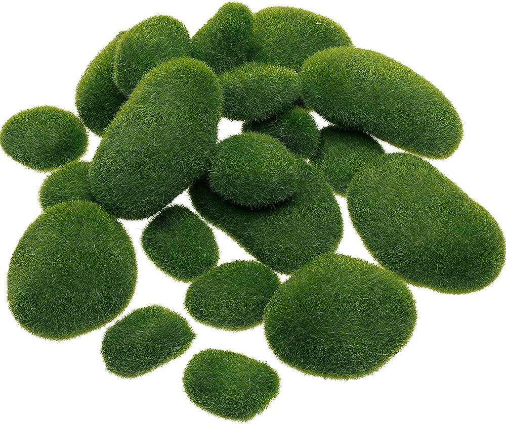 TecUnite 20 Pieces Artificial Moss Rocks Decorative Faux Green Moss Covered Stones (4 Size) | Amazon (US)