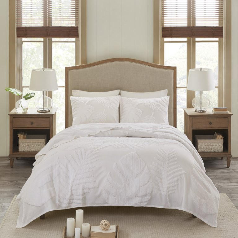 Home Essence Ceiba 3 Piece Tufted Cotton Chenille Palm Coverlet Set | Walmart (US)