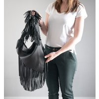Black Crossbody Leather Bag, Bag With Fringes, Black Boho Purse, Long Fringes Hippe Western Style Purse | Etsy (US)