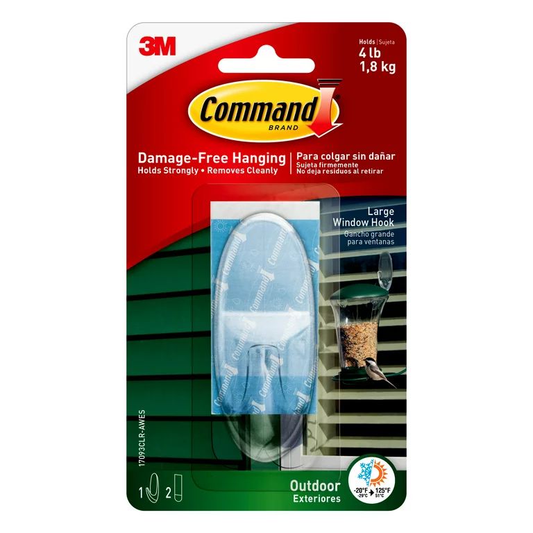 Command Outdoor Clear Window Hook, Large, 1 Hook, 2 Strips/Pack | Walmart (US)