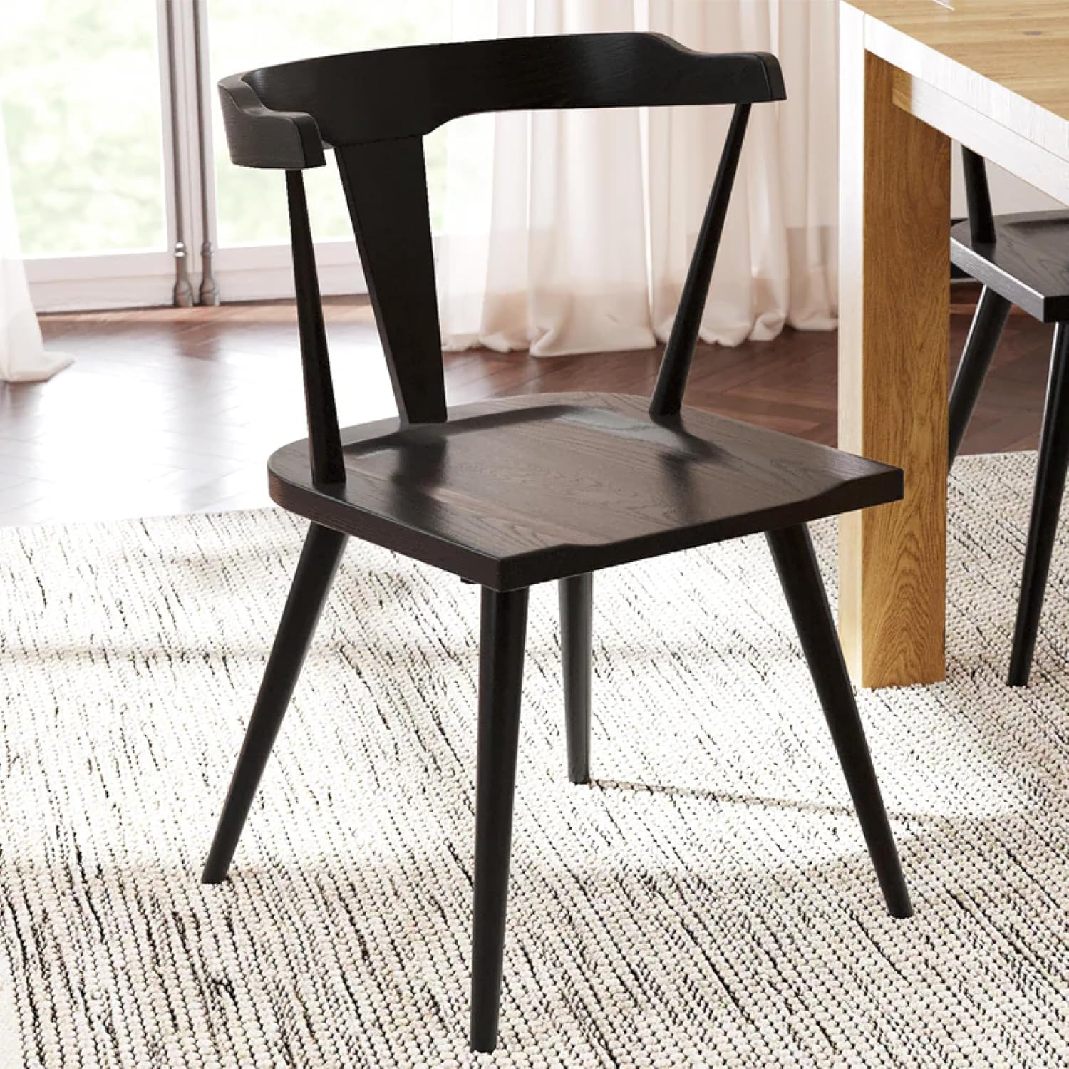 POLY & BARK Mid Century Modern Enzo Black Dining Chair – Solid Oak Wood Splat Back Chair, 18" Seat Height, 32" Tall – Stylish MCM Kitchen & Dining Room Chair | Amazon (US)