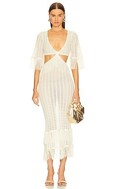 Michael Costello x REVOLVE Hanley Fringe Maxi Knit Dress in Ivory from Revolve.com | Revolve Clothing (Global)