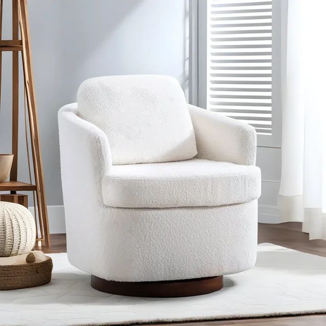 Muumblus Boucle Swivel Accent Barrel Chair, Living Room Leisure Comfy Armchair for Bedroom, Ivory | Walmart (US)