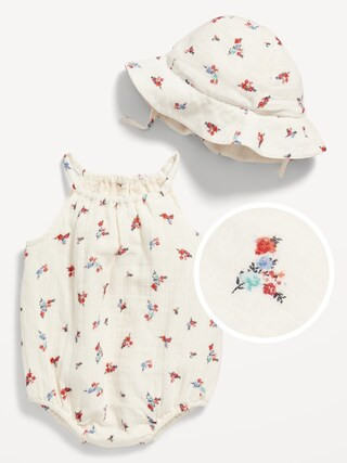 Matching Sleeveless Double-Weave One-Piece Romper & Bucket Hat for Baby | Old Navy (US)