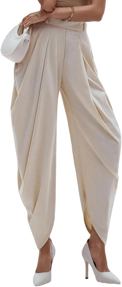Women Dress Casual Pants Business High Waisted Baggy Pleated Pants Elegant Palazzo Suit Work Trou... | Amazon (US)
