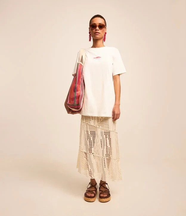 Saia Midi com Recortes Assimétricos e Textura Furadinha Bege - Lojas Renner | Renner (BR)