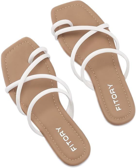 FITORY Women's Slide Sandals Flat Toe Ring Thongs with Cross Strap for Summer Size | Amazon (US)