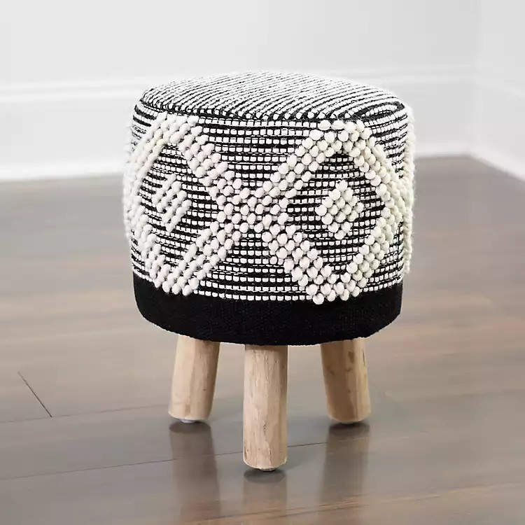 Monochrome Knotted Diamond Wool Stool | Kirkland's Home