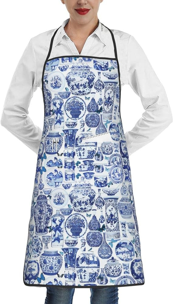 Chinoiserie Blue and White Aprons for Women Men Waterproof Apron Kitchen Chef Cooking BBQ | Amazon (US)