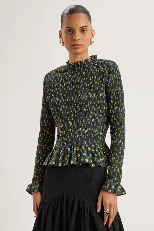 Merlette Norra Print Top in Lemon Navy Floral Print at Nordstrom, Size X-Small | Nordstrom