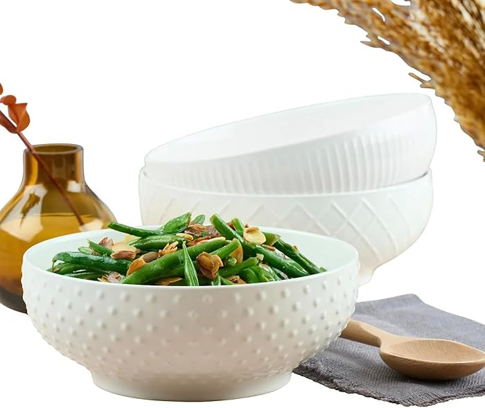White Porcelain serving bowls 3 Piece/Elegance look/Dishwasher safe/microwave safe | Amazon (US)