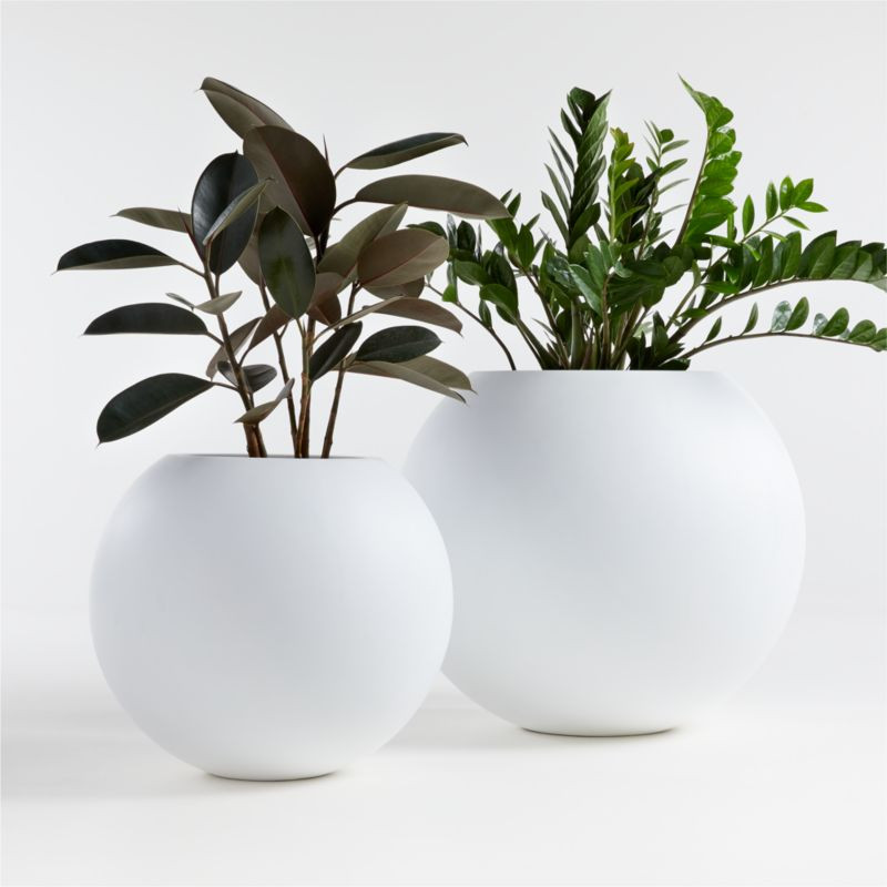 Sphere White Planters | Crate and Barrel | Crate & Barrel