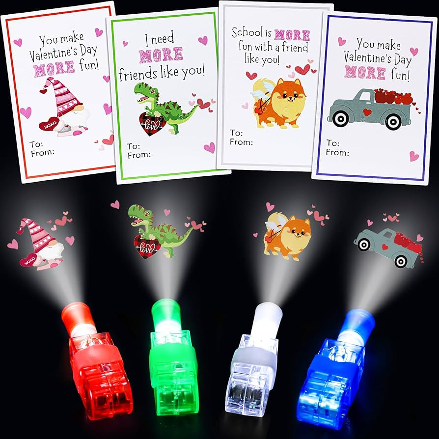 28Pcs Finger Lights Valentines Day Gifts for Kids, Valentines Day Cards for Kids School Classroom... | Amazon (US)