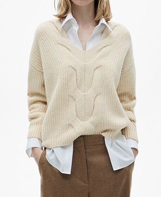 Women's V-Neck Braided Sweater | Macy's