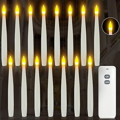 Flameless Candles with Remote, 15 PCs Flameless Taper Candles Flickering with 2-Key Remote, 3D Wa... | Amazon (US)