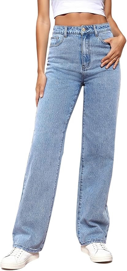 Women's Straight Leg Jeans Tummy Control Trendy High Waisted Stretchy Casual Denim Pants Baggy Tr... | Amazon (US)