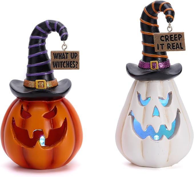 Valery Madelyn Cute Halloween Pumpkin Decorations with Lights, Set of 2 Resin Halloween Figurines... | Amazon (CA)