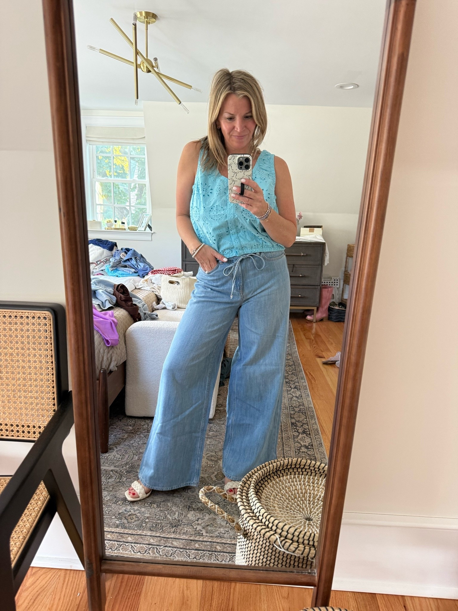 Had to throw on these light denim pants- they are a dream! Petit is sold out so went with a 6 R a little big and long but so comfy and still look great with heels!

#LTKmomlife #LTKPetite #LTKOver40