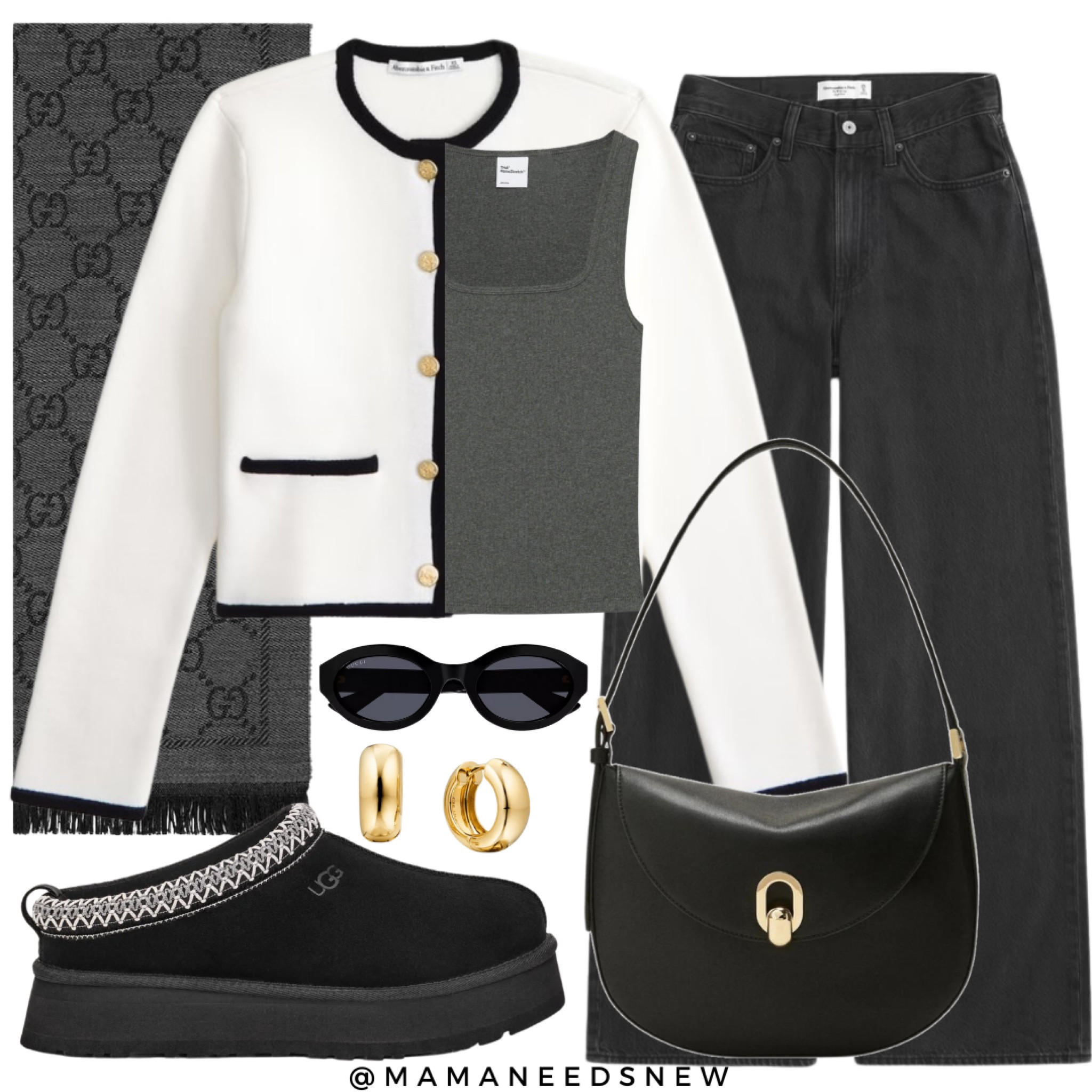 A cozy & cute early fall outfit with a super soft cardigan, jeans, scarf, Tazz slippers & black/gold accessories 🤍🖤

#LTKFallSale #LTKShoeCrush #LTKSaleAlert