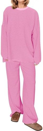 MISSACTIVER Women's 2 Piece Striped Lounge Set Long Sleeve Oversized T-Shirt Wide Leg Pants Match... | Amazon (US)