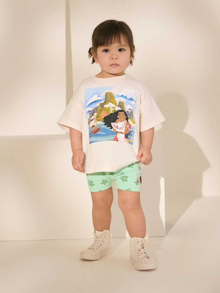 Green/Ecru Disney Moana Short Sleeve T-Shirt and Cycle Shorts Set (3mths-7yrs) | Next US